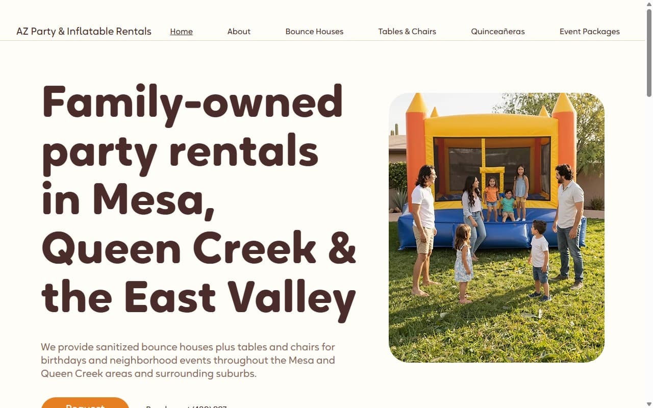 AZ Party & Inflatable Rentals website, designed and built by R21 Digital